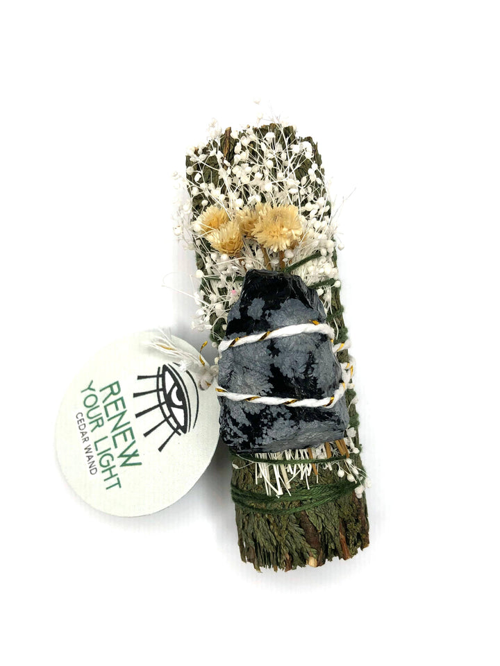 'RENEW YOUR LIGHT!' Cedar Bundle + Snowflake Obsidian - (4")