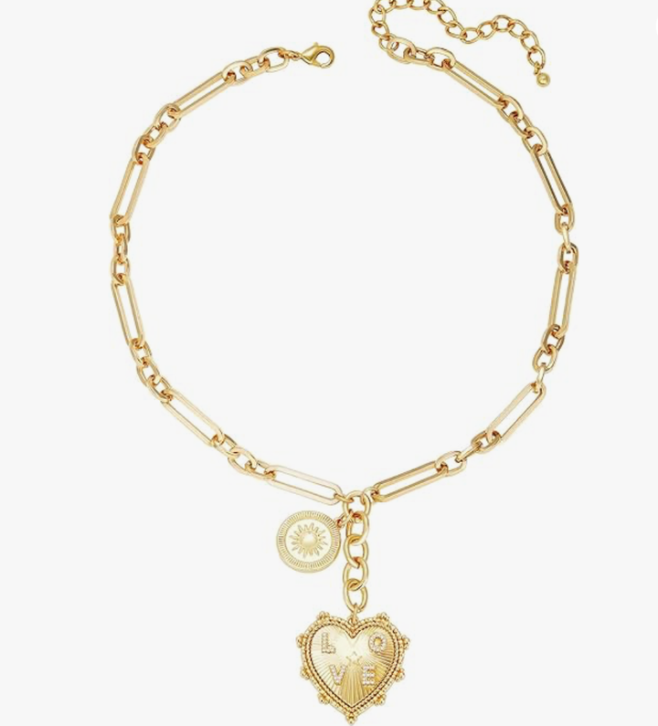 HEART Charm-Lariat Necklace 14K CZ- Charm