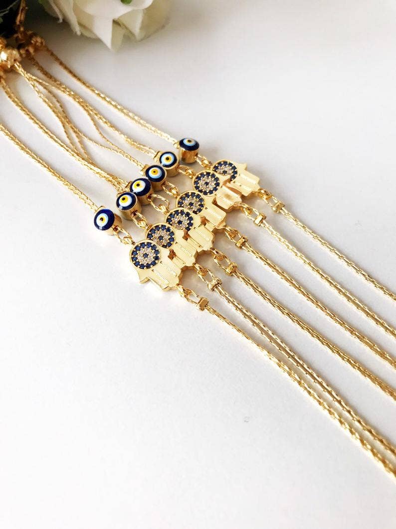 Hamsa Evil Eye Bracelet, Gold Chain Bracelet, Greek Jewelry