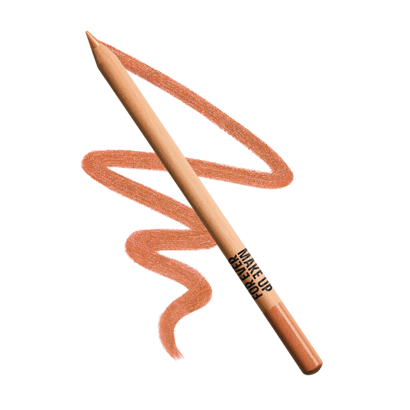 Make-up pencil with a swatch of color on a white background