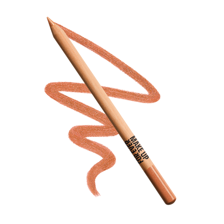 Make-up pencil with a swatch of color on a white background