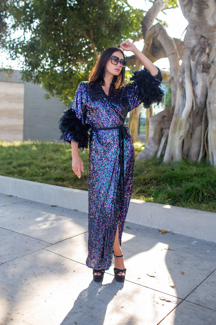 Marlene Wrap Dress in Black Amethyst