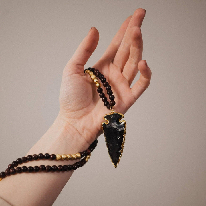 Collar de Obsidiana Negra con Colgante de Punta de Flecha| Obsidian Arrowhead
