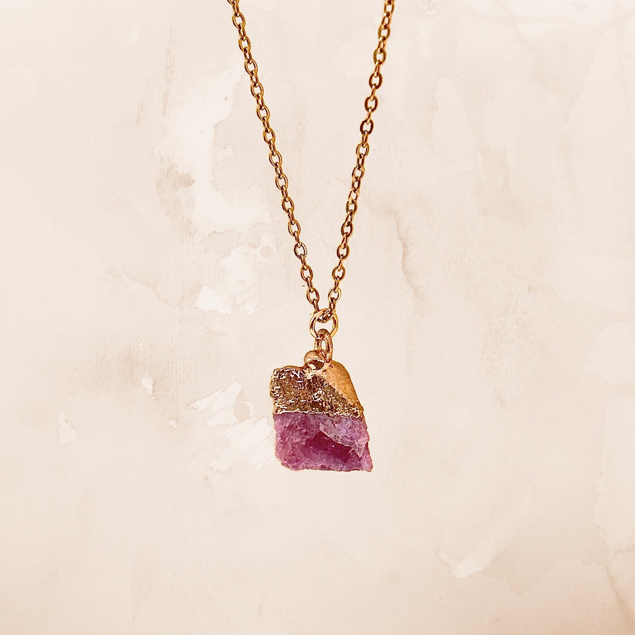 Raw Ruby Gold Crystal Necklace