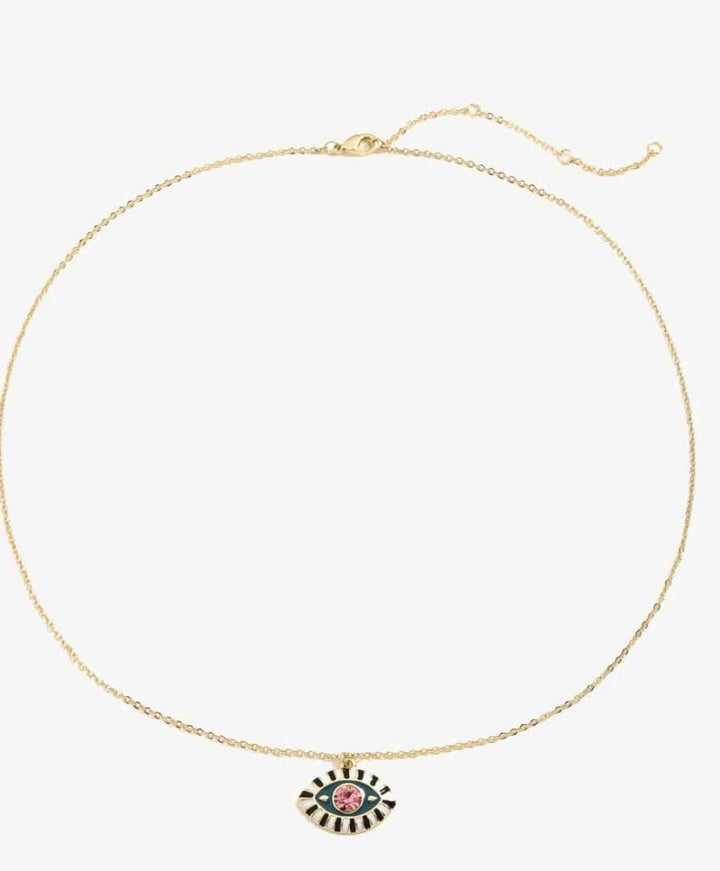 Evil Eye Third Eye Enamel and Crystal Pendant Necklace
