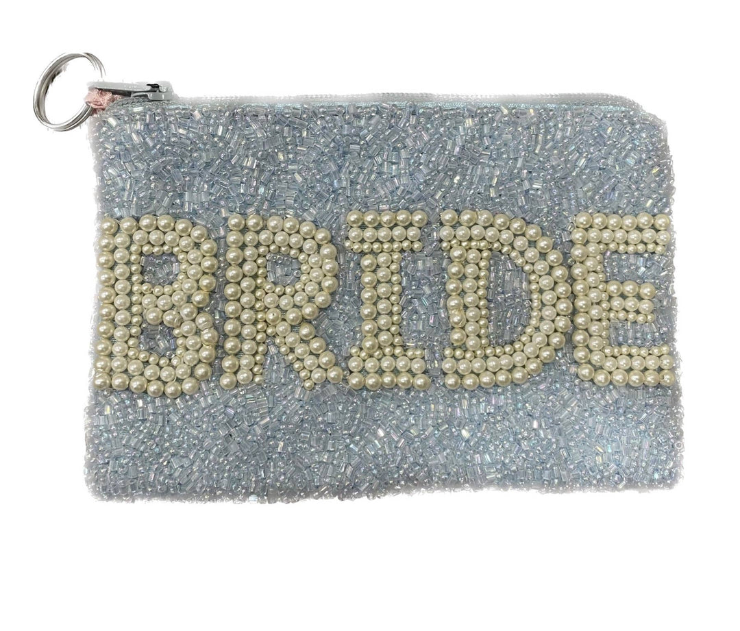 Bride Beaded Pouch – Light Blue Handcrafted Bag with Pearl Lettering | “Something Blue” Wedding Accessory