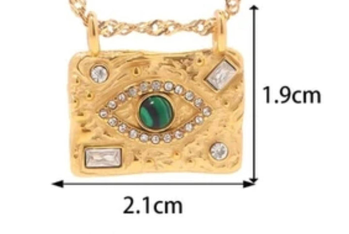 Evil Eye Protection Medallion Talisman 14K Gold Crystal Neck