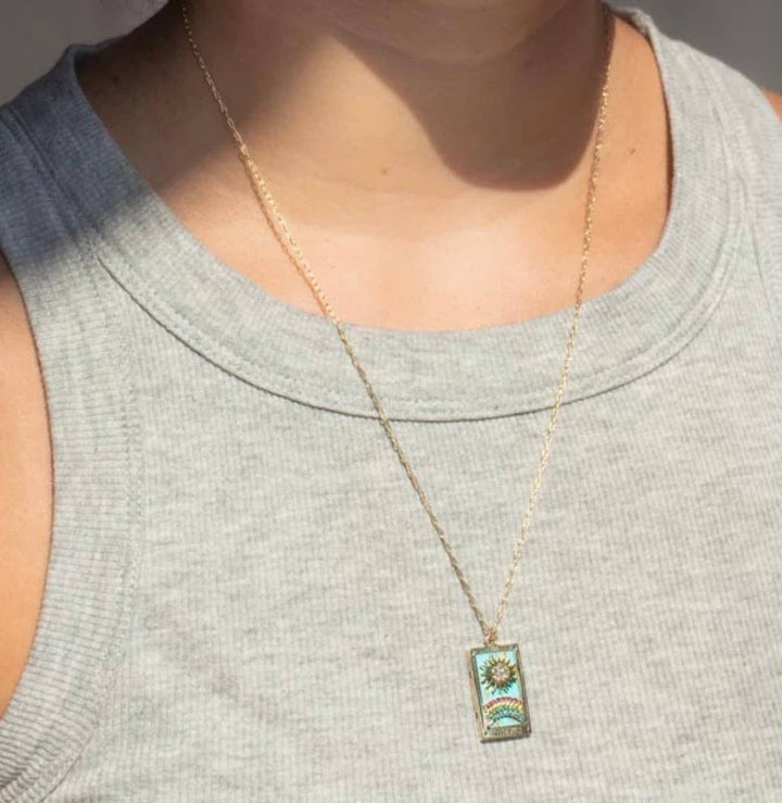 The Sun Enamel Tarot Card Necklace 18K with rhinestones 
