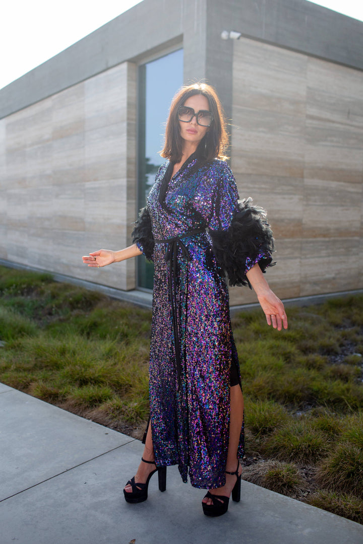 Marlene Wrap Dress in Black Amethyst