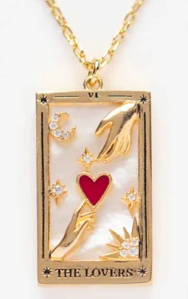 The Lovers Enamel Tarot Card Necklace 18K with rhinestones