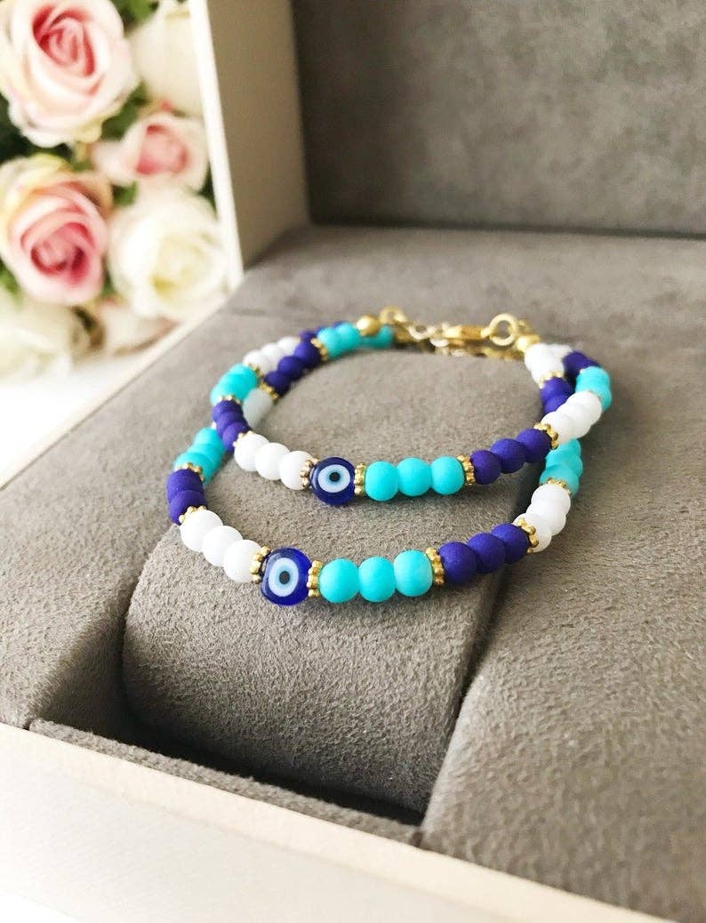Seed Beads, Greek Evil Eye Bracelet