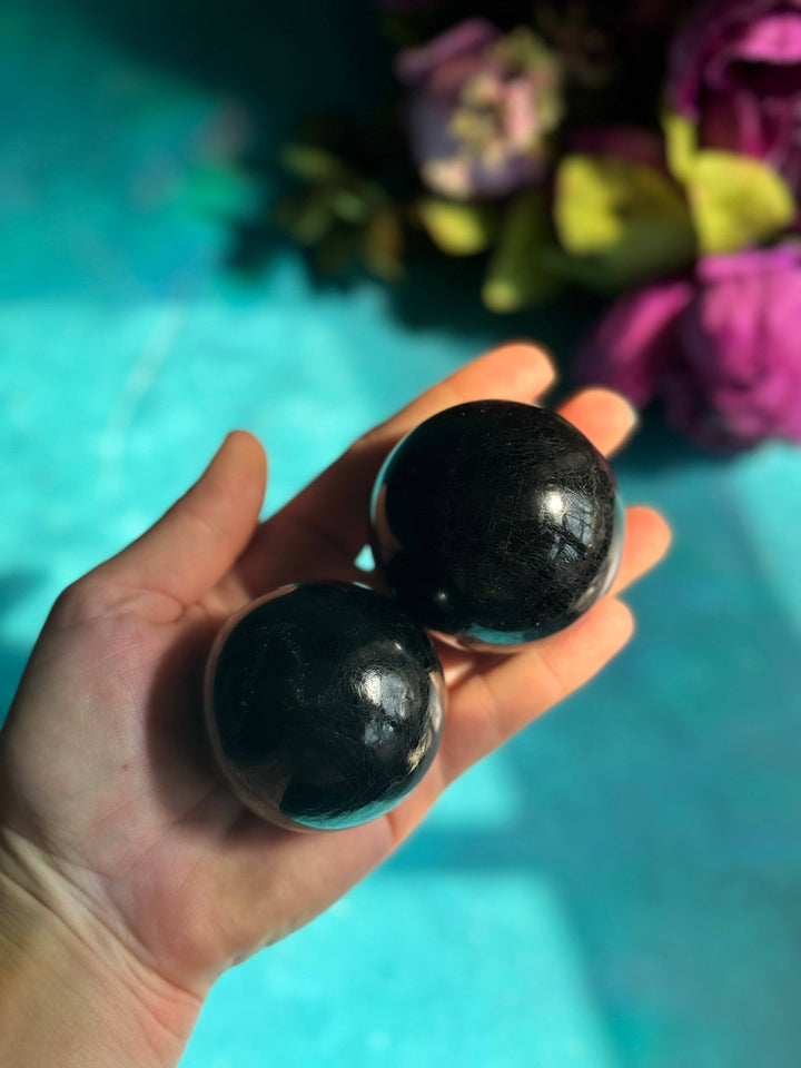 Black Tourmaline Crystal Spheres, Ethically Sourced Crystals, Protection Stone