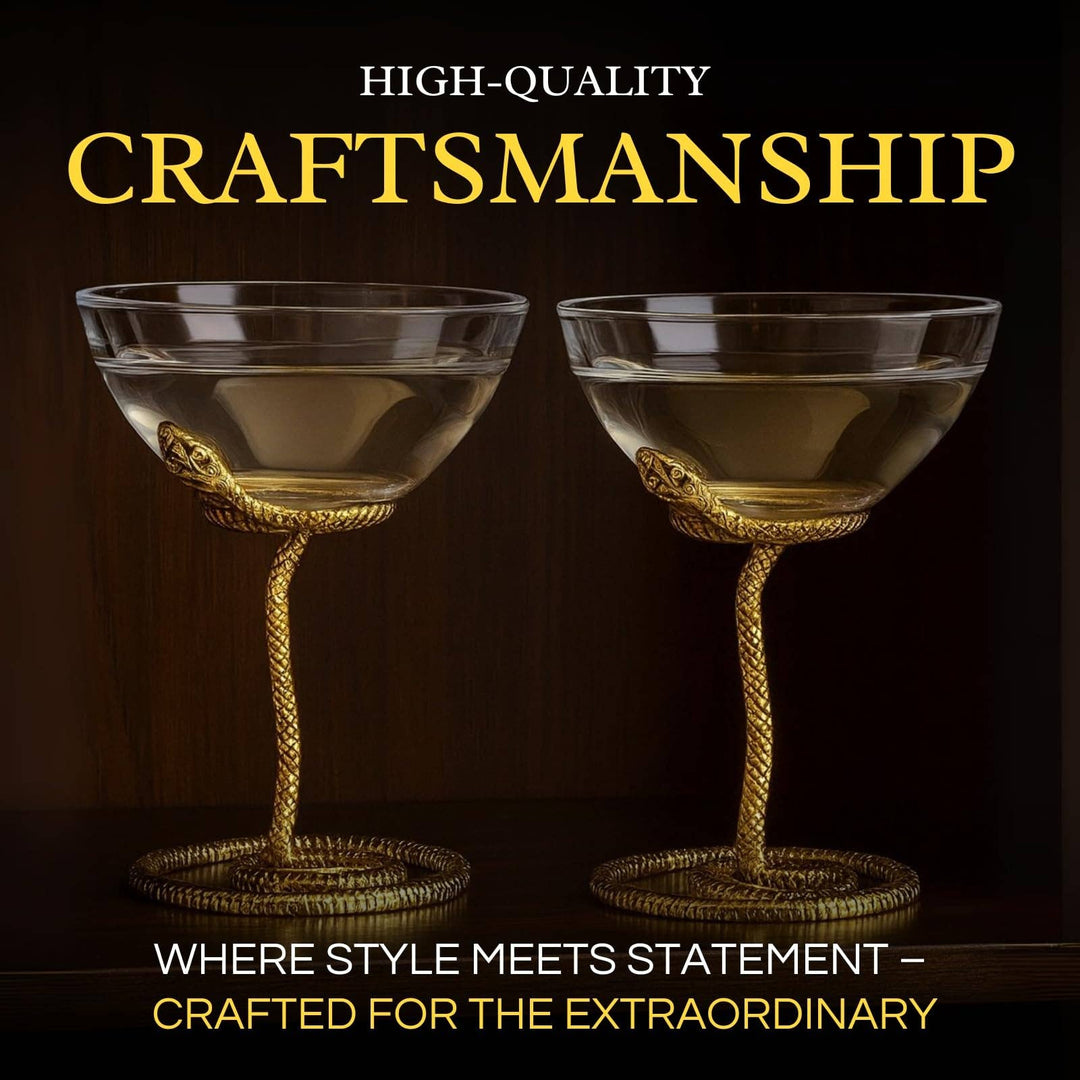 Snake Serpent Cocktail & Martini Glasses - 2 Set Gold Design