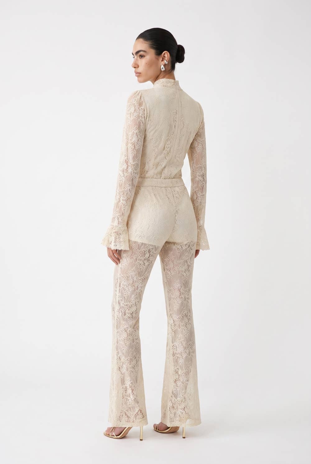 Floral Lace Bodysuit And Flared Trouser Set