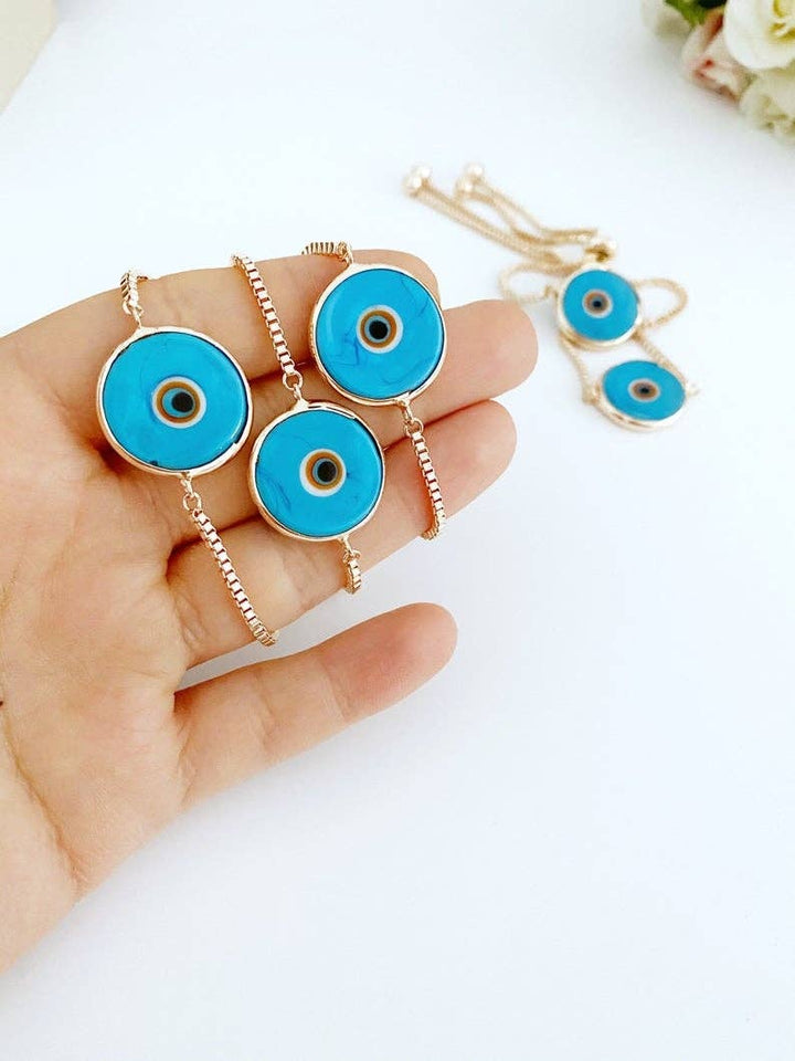 Murano Evil Eye Bracelet, Adjustable Rose Gold Bracelet, Baby Blue Evil Eye Bead