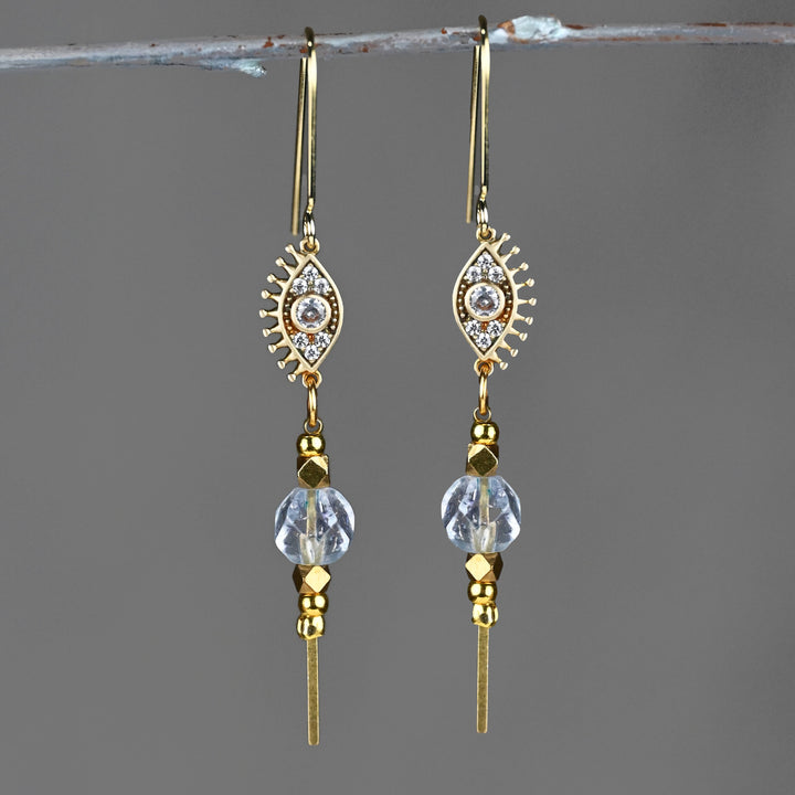 Eye and Stone w/ Gemstone Semi Precious Stick Drop Earring