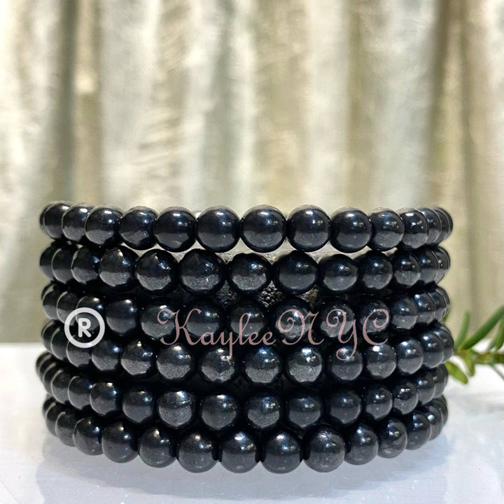 KayleeNYC Natural Shungite 6mm 7.5” Stretch Bracelet Crystal Healing Energy