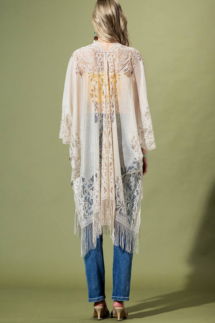 Floral Lace Kimono With Tassel