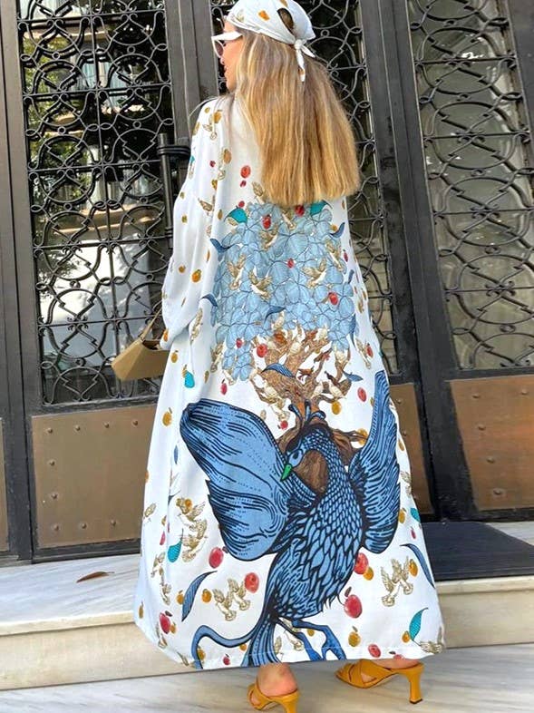 Retro Style Peacock Boho Kimono Cover-Up