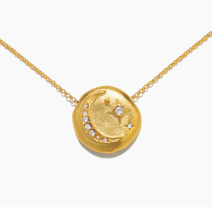 Talisman Coin Charm Pendant Necklace 14K gold Steel, 