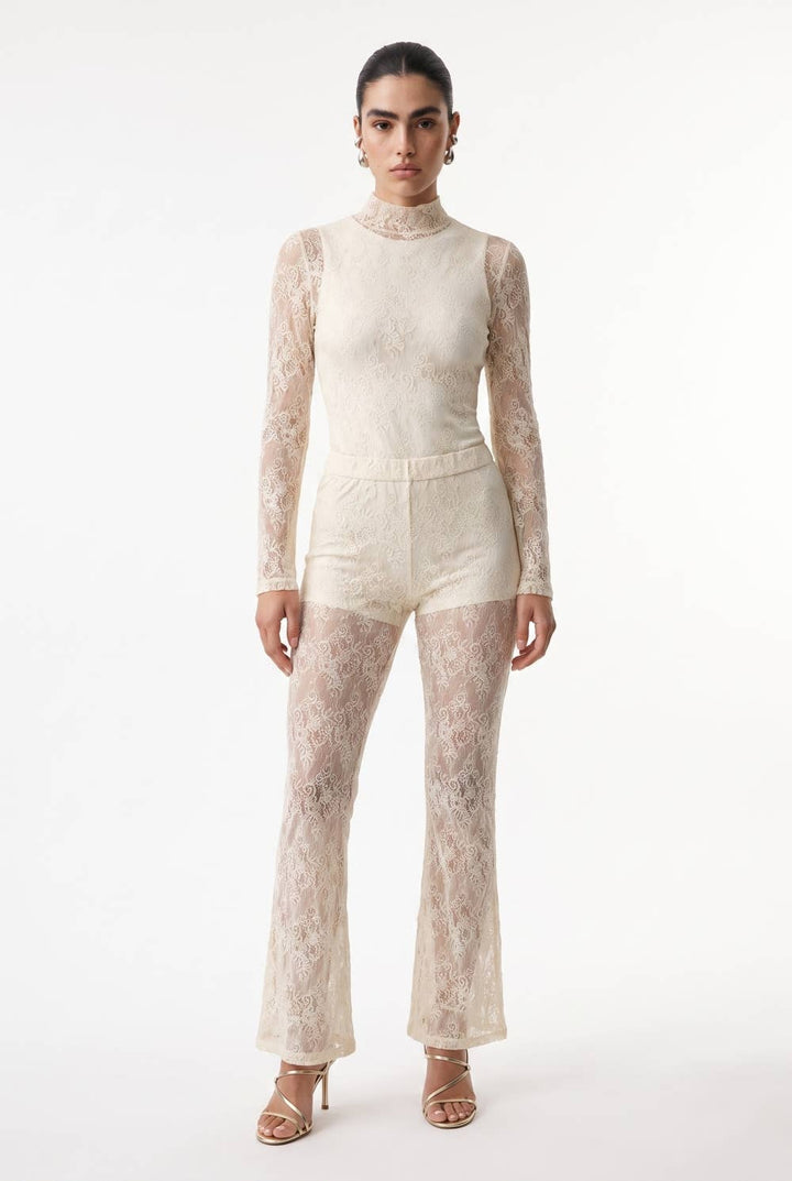 Floral Lace Bodysuit And Flared Trouser Set