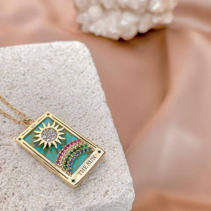 The Sun Enamel Tarot Card Necklace 18K with rhinestones 