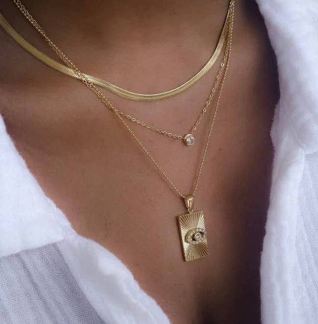 Golden Ray Evil Eye Pendant Necklace – Crystal Protection Amulet