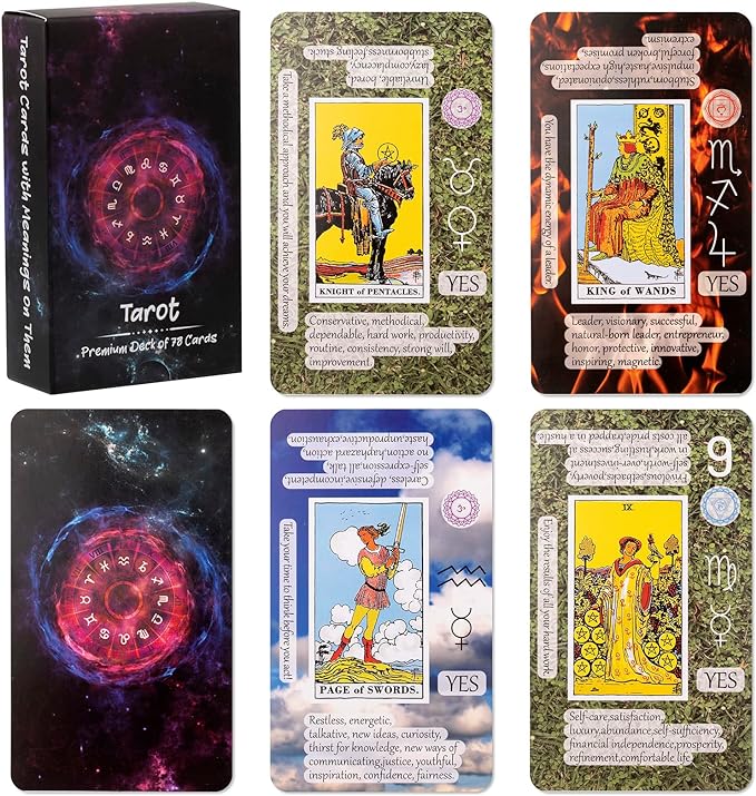 The cards, back of the cards, and deck from the Learning Tarot Cards