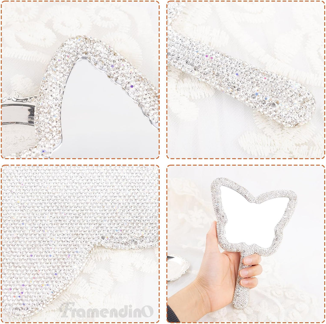 Rhinestone Butterfly Shaped Handheld Mirror