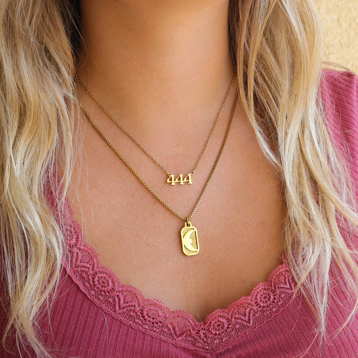 Crescent Moon Necklace on model
