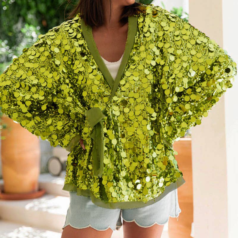 Lime Sequin Statement Cardigan