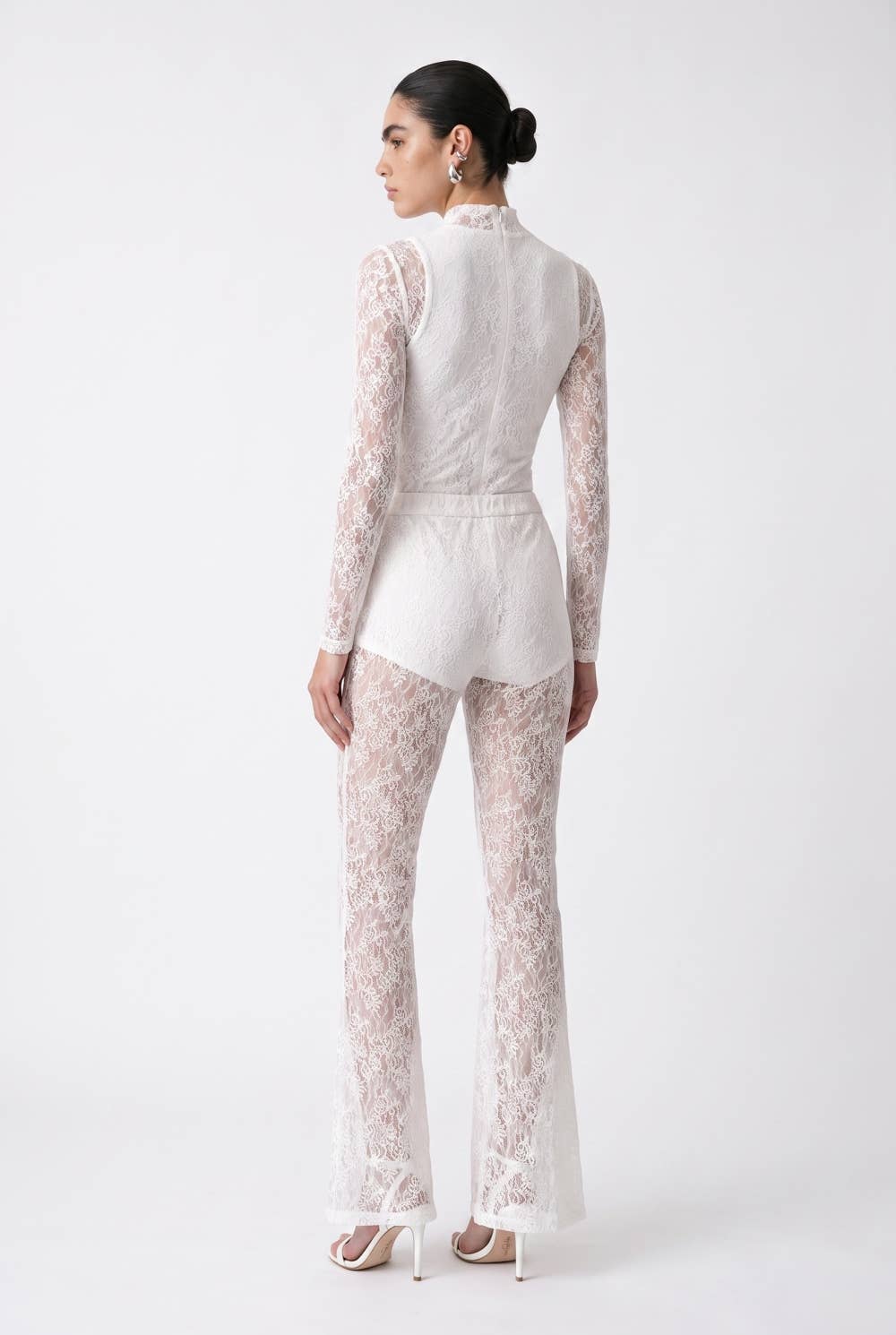 Floral Lace Bodysuit And Flared Trouser Set