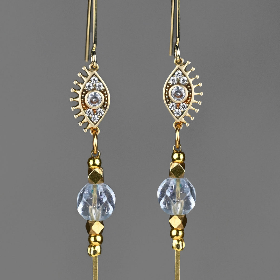 Eye and Stone w/ Gemstone Semi Precious Stick Drop Earring