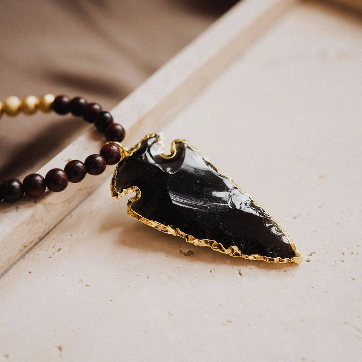 Collar de Obsidiana Negra con Colgante de Punta de Flecha| Obsidian Arrowhead