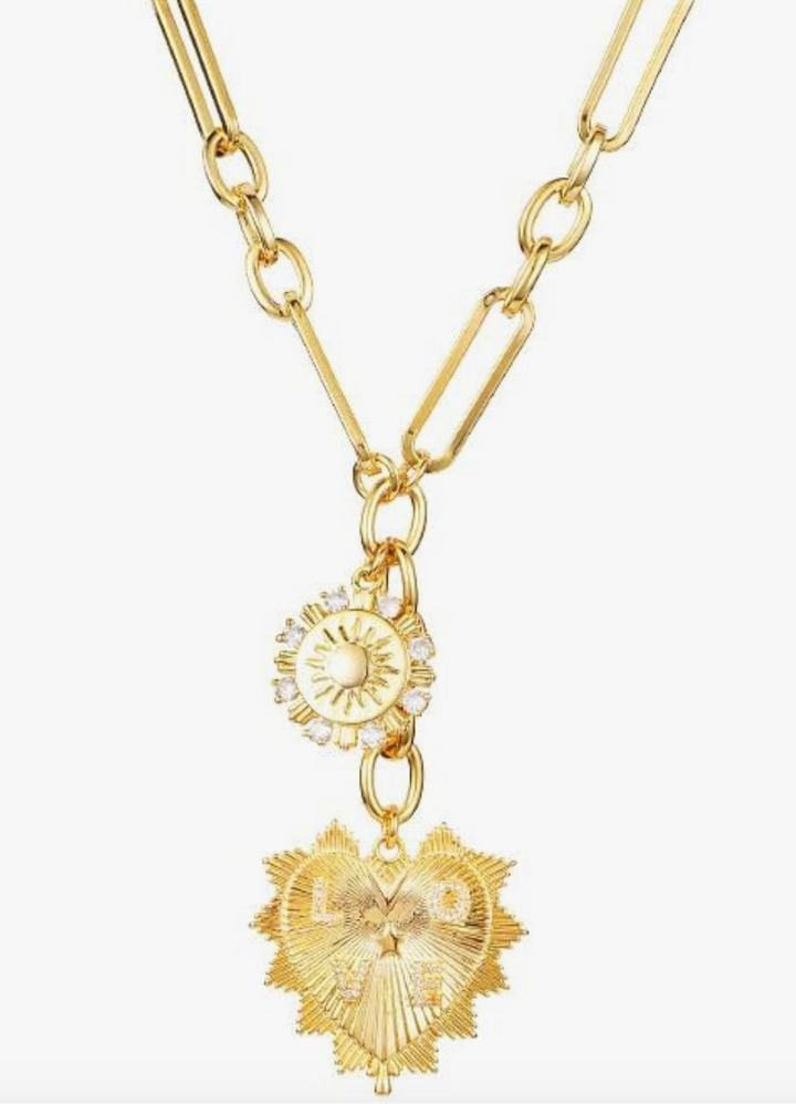 HEART Charm-Lariat Necklace 14K CZ- Charm