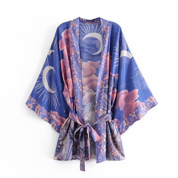 Boho Luna Floral Print Short Kimono