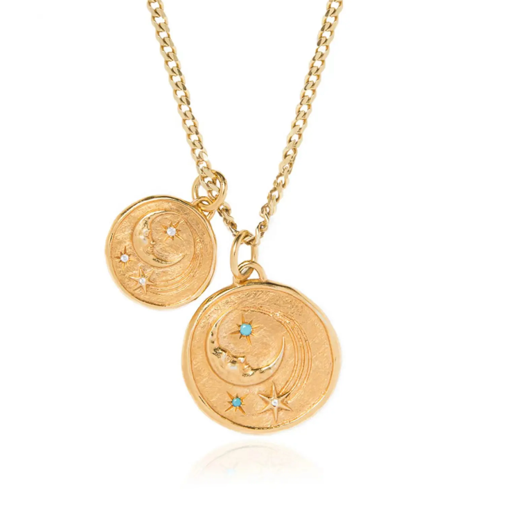  Athena Luna Coin Charm Necklace, Stainless Steel- 14K gold