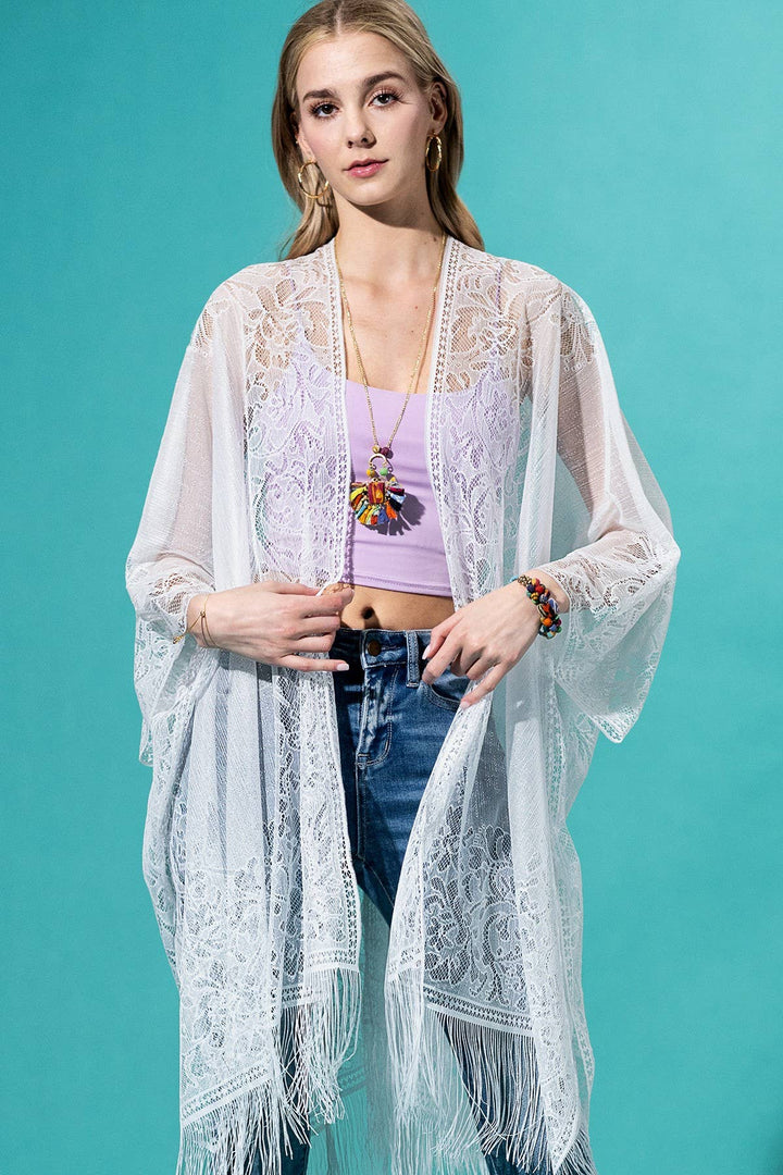 Floral Lace Kimono With Tassel