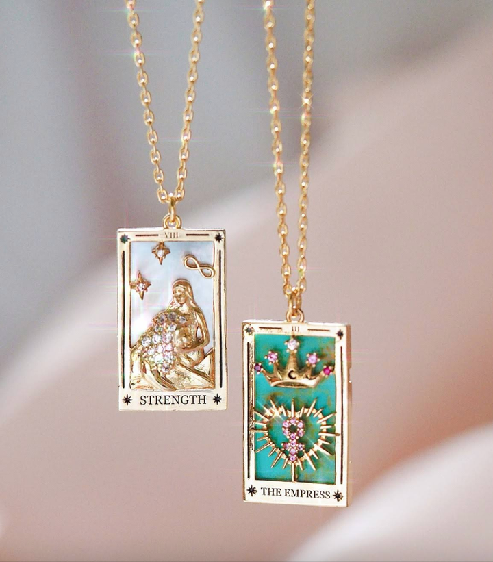 The Empress Enamel Tarot Card Necklace 18K with rhinestones