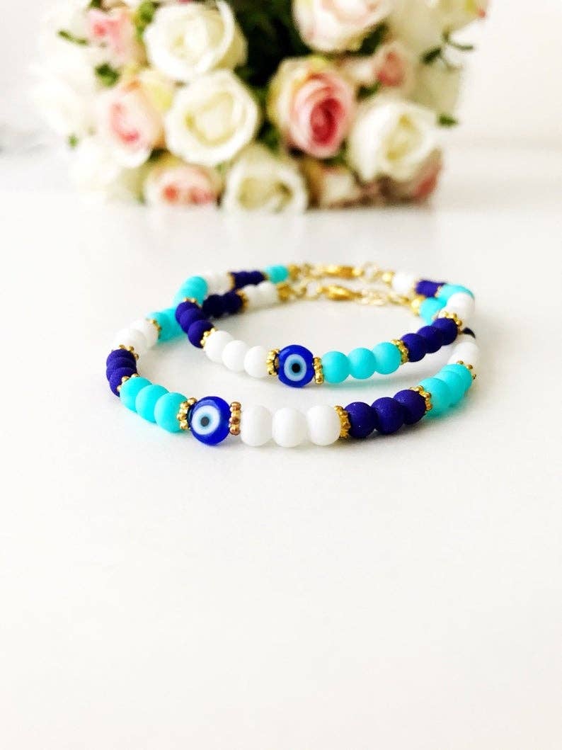Seed Beads, Greek Evil Eye Bracelet