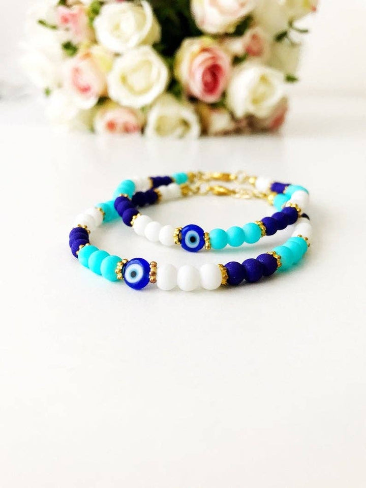 Seed Beads, Greek Evil Eye Bracelet