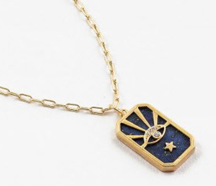 Evil Eye Blue Lapis Enamel Necklace 18K
