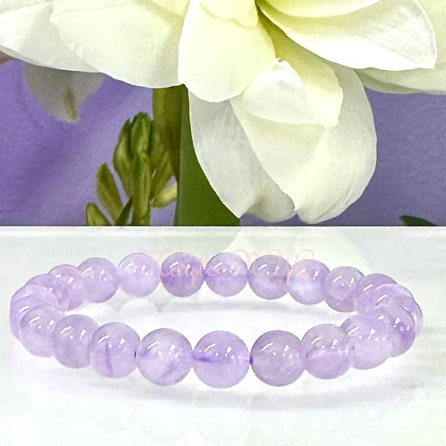 KayleeNYC Natural Lavender Jade 8mm 7.5” Crystal Stretch Bracelet