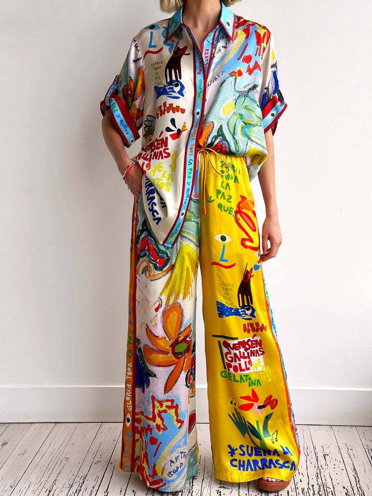 Unique Resort Print Loungewear Set With Elastic Waist And Pockets
