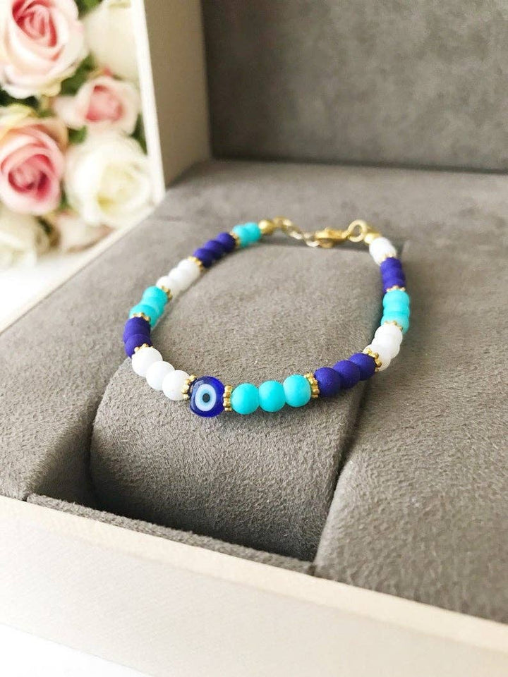 Seed Beads, Greek Evil Eye Bracelet