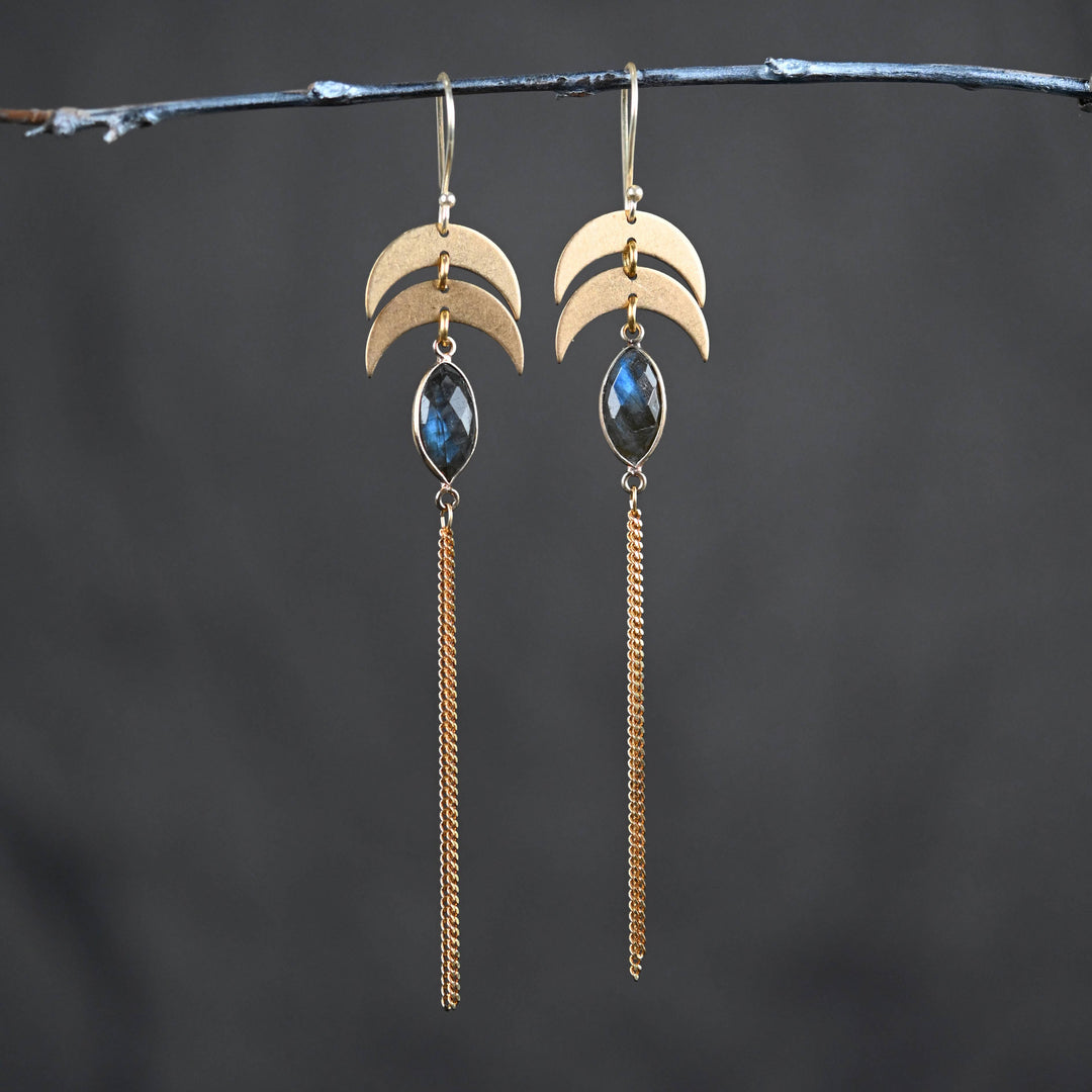 Double Moon w/ Semi Precious & Chain Tassel