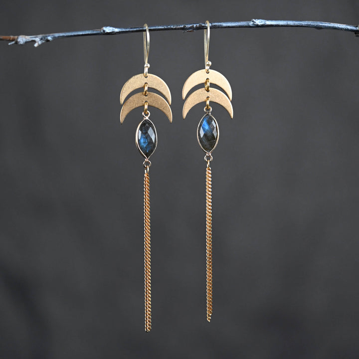 Double Moon w/ Semi Precious & Chain Tassel