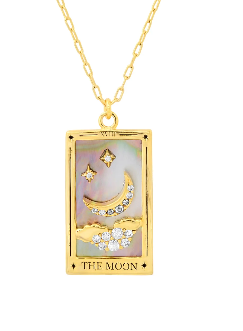 The Moon Enamel Tarot Card Necklace 18K with rhinestones stones