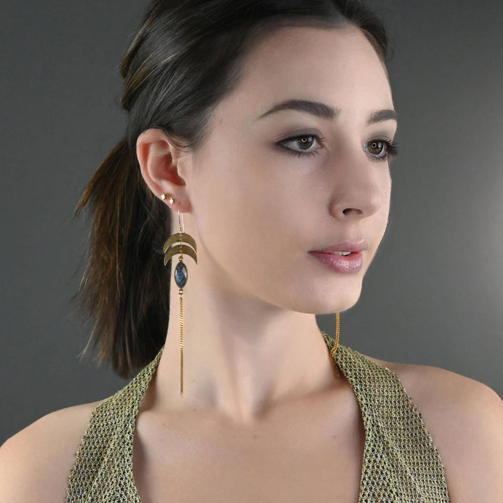 Double Moon w/ Semi Precious & Chain Tassel
