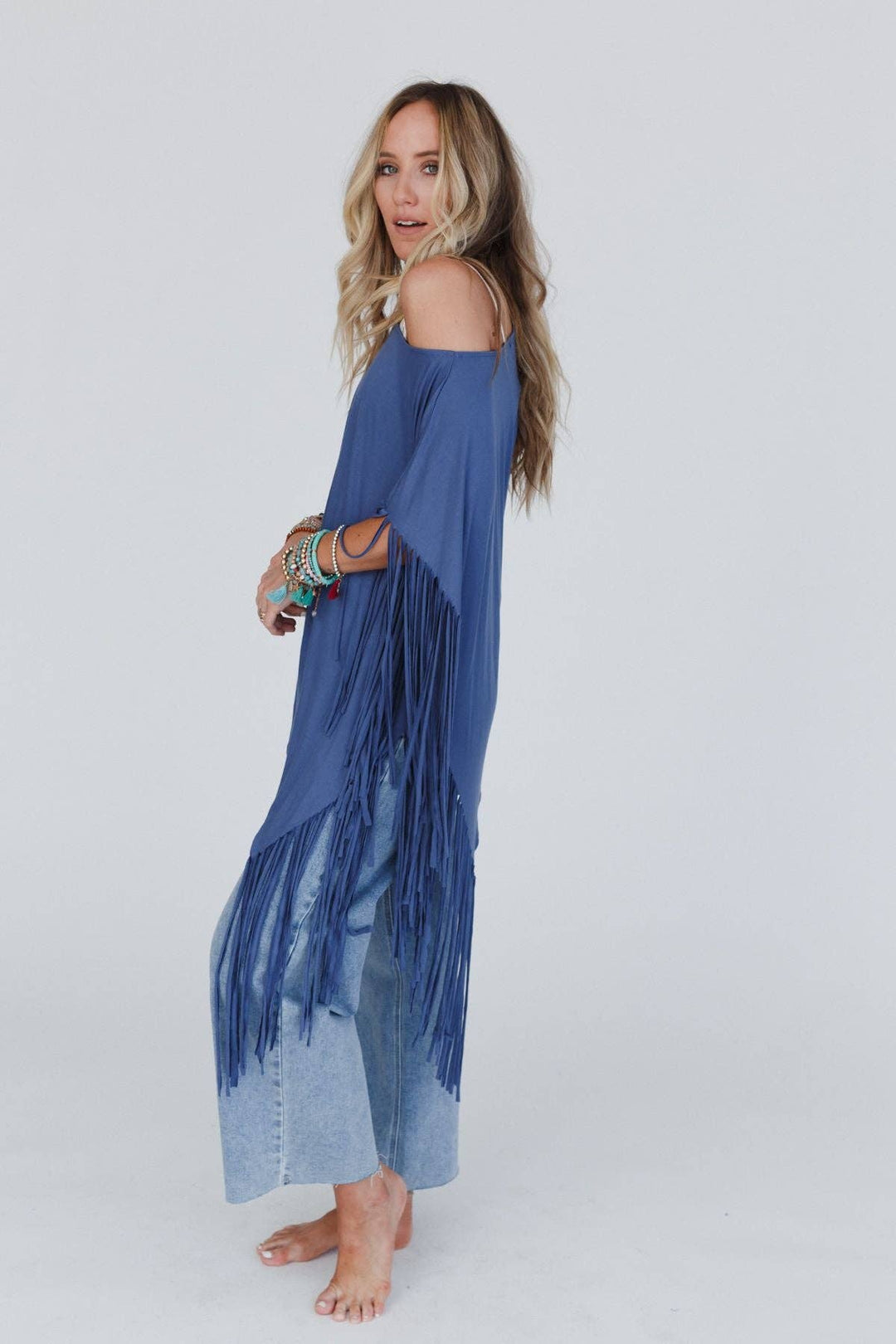 Western Showstopper Fringe Top - Denim